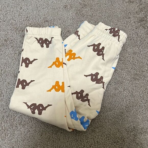 Kappa Size 6 Youth Sneek Man Multicolor Logo Joggers Sweatpants Beige Streetwear - Picture 7 of 12